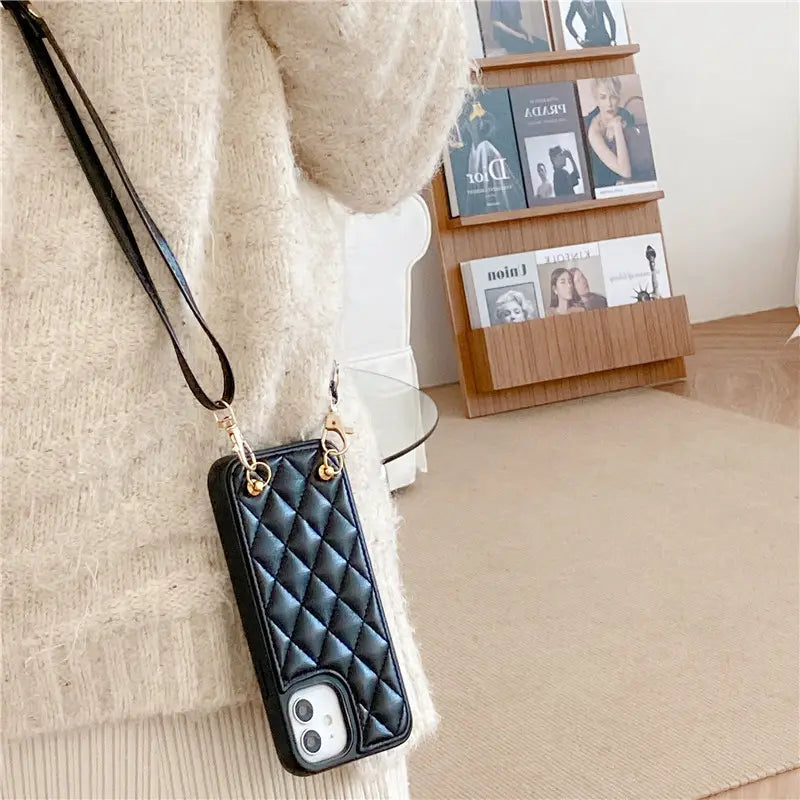 Diamond Texture Leather Phone Case Strapingo